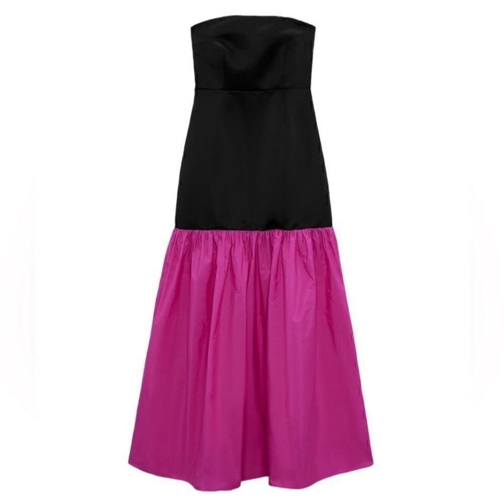 Zara Pink & Black Color block Strapless Maxi Dress(Size Large)